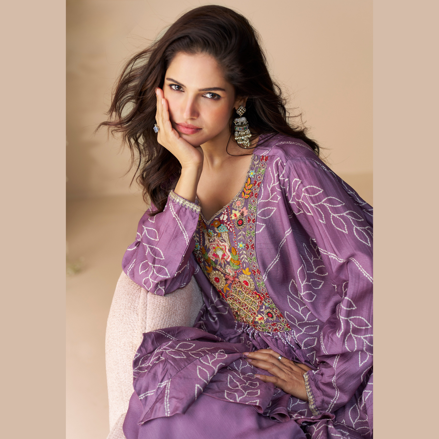 Lavender Leher Kurta with Palazzo set