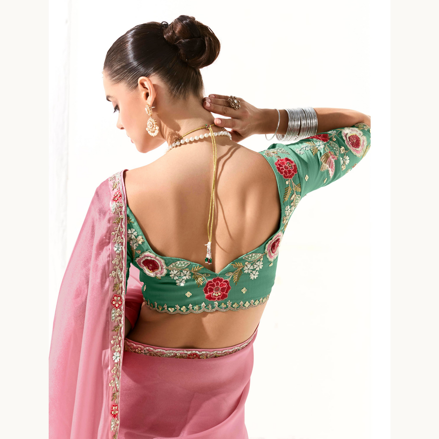 light pink with gold Runway Organza Tissue Saree with Heavy Embroidered Border