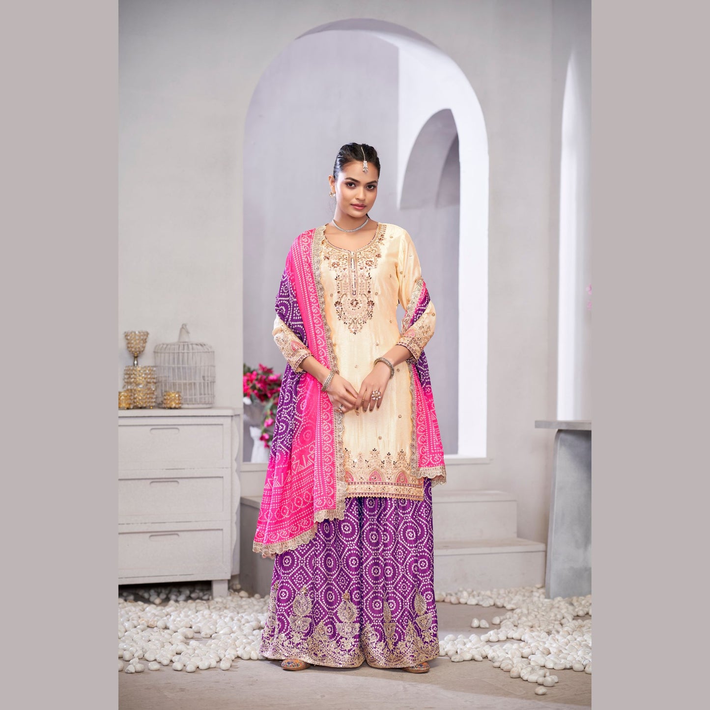 Orchid Bliss Purple & Ivory Chinon Palazzo Suit
