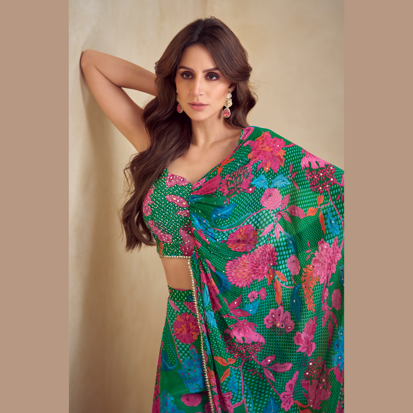 Phoolan Rani Printed Lehenga Set with One-Shoulder Draped Blouse