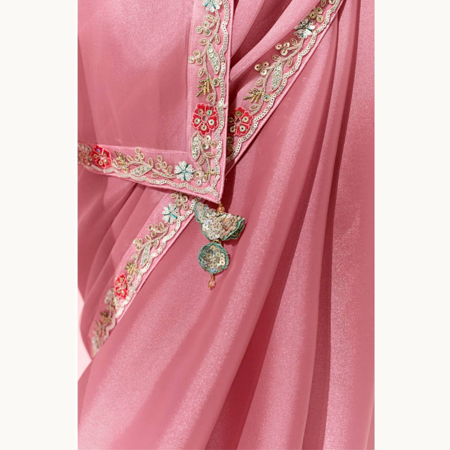 light pink with gold Runway Organza Tissue Saree with Heavy Embroidered Border
