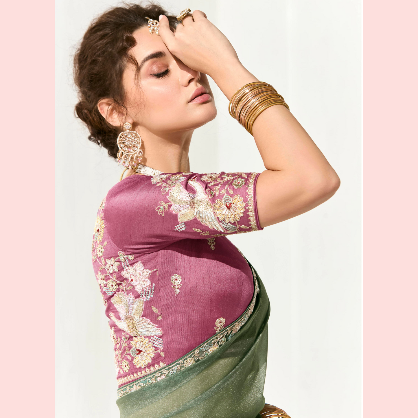 Light Green Runway Organza Tissue Saree with Heavy Embroidered Border – Designer Party Wear