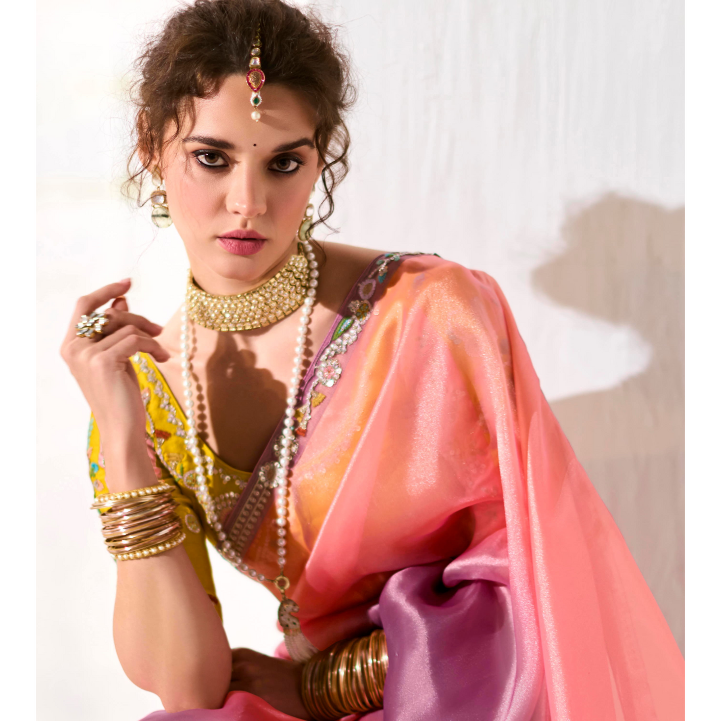 light purple Runway Organza Tissue Saree with Heavy Embroidered Border