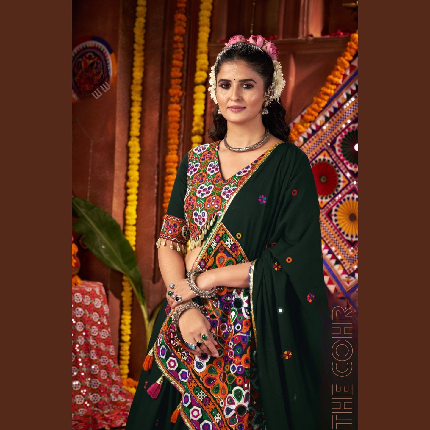 Emerald Aura Mirror-Work Navratri Lehenga Set