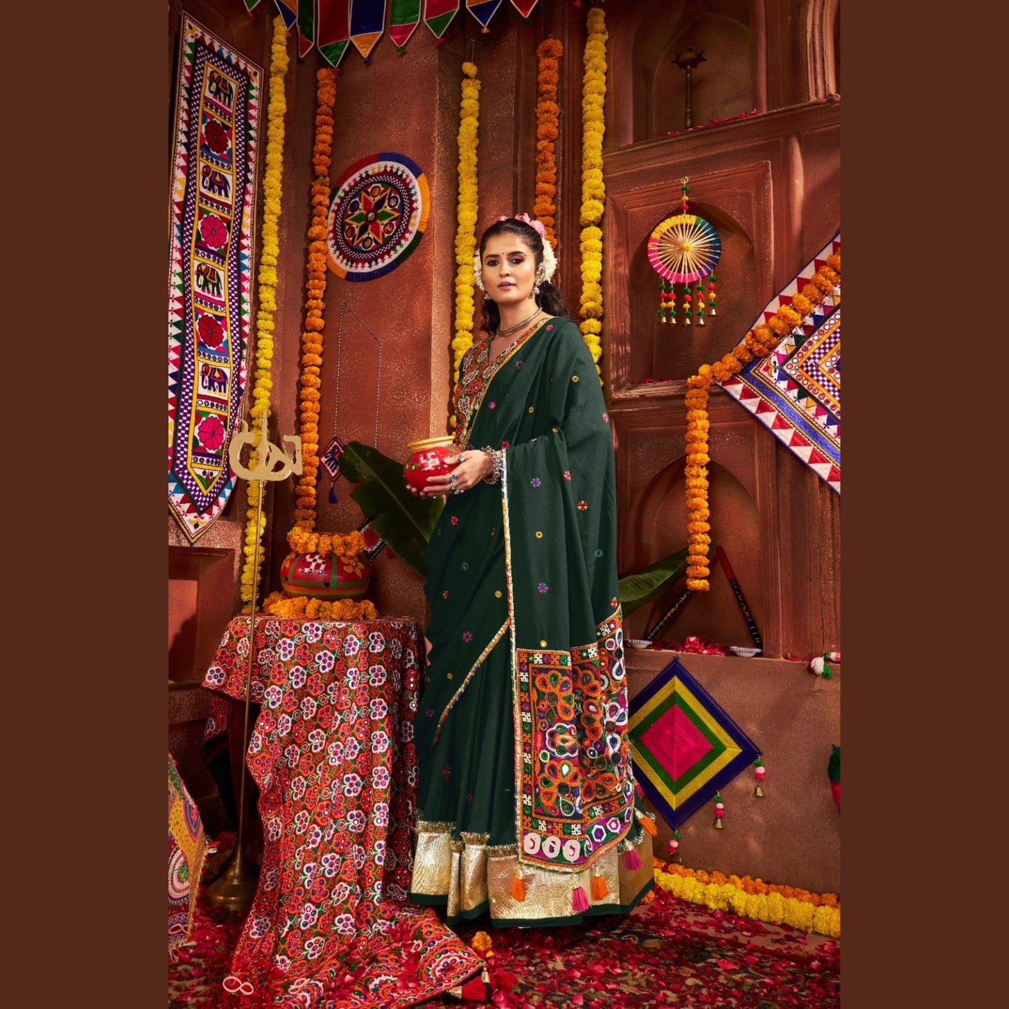 Emerald Aura Mirror-Work Navratri Lehenga Set