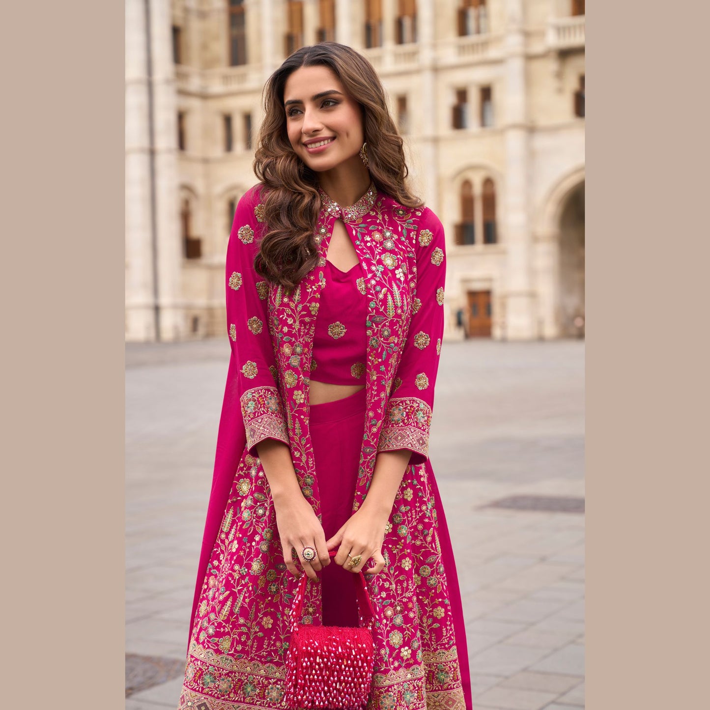 Fuchsia Royale Jacket Sharara Set