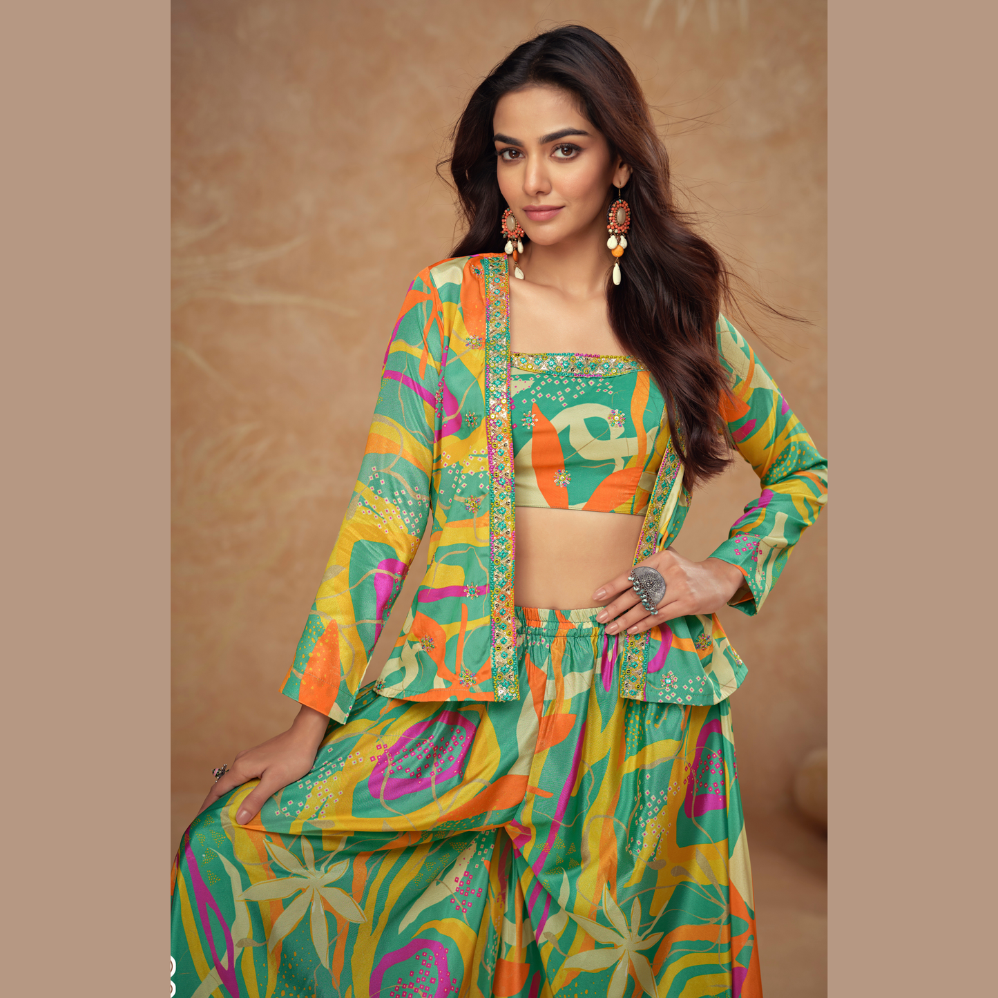 Rang-E-Vasanti Printed Co-ord Set with Cape Jacket