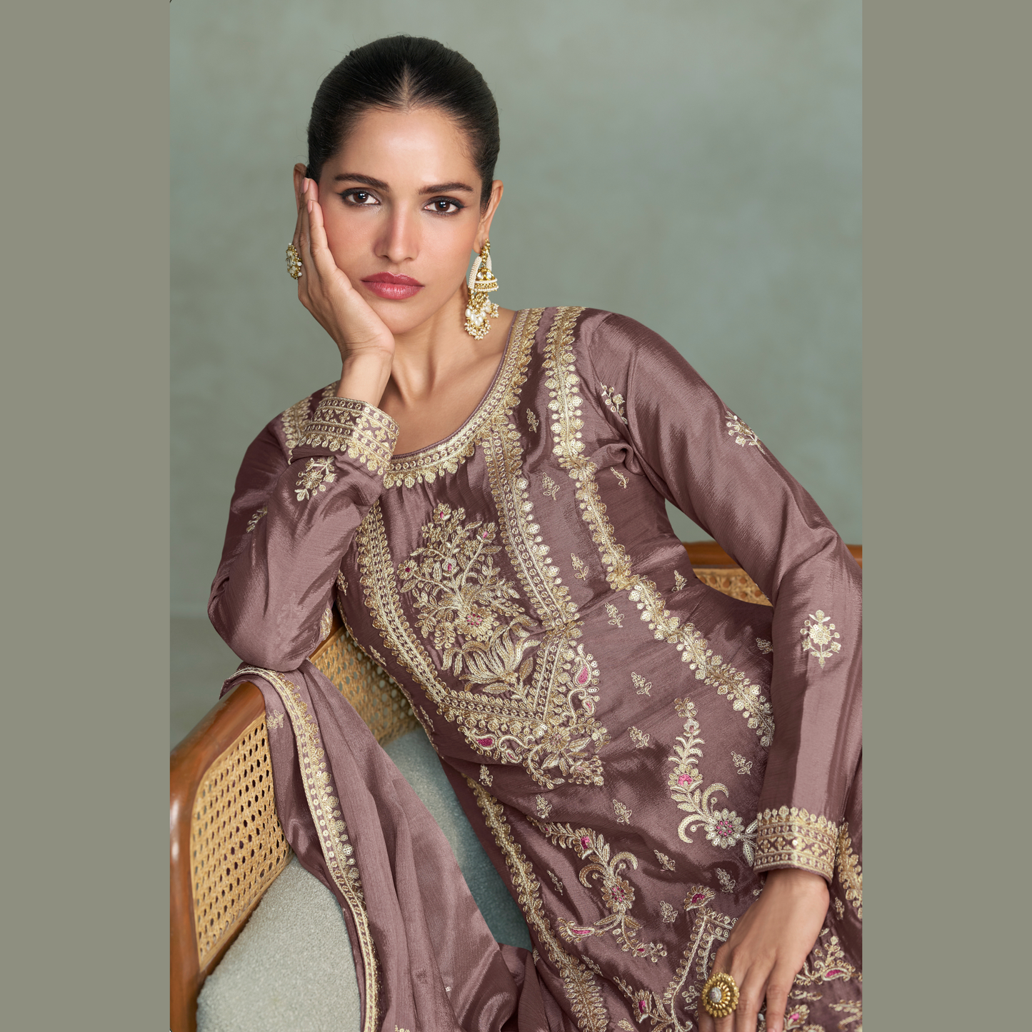 Faariyah Embroidered Straight-Cut Kurta with Palazzo and Dupatta