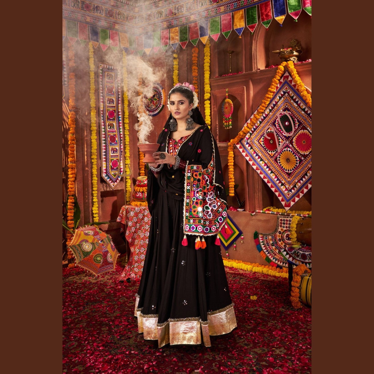 Ebony Gold Royal Black Navratri Lehenga Set