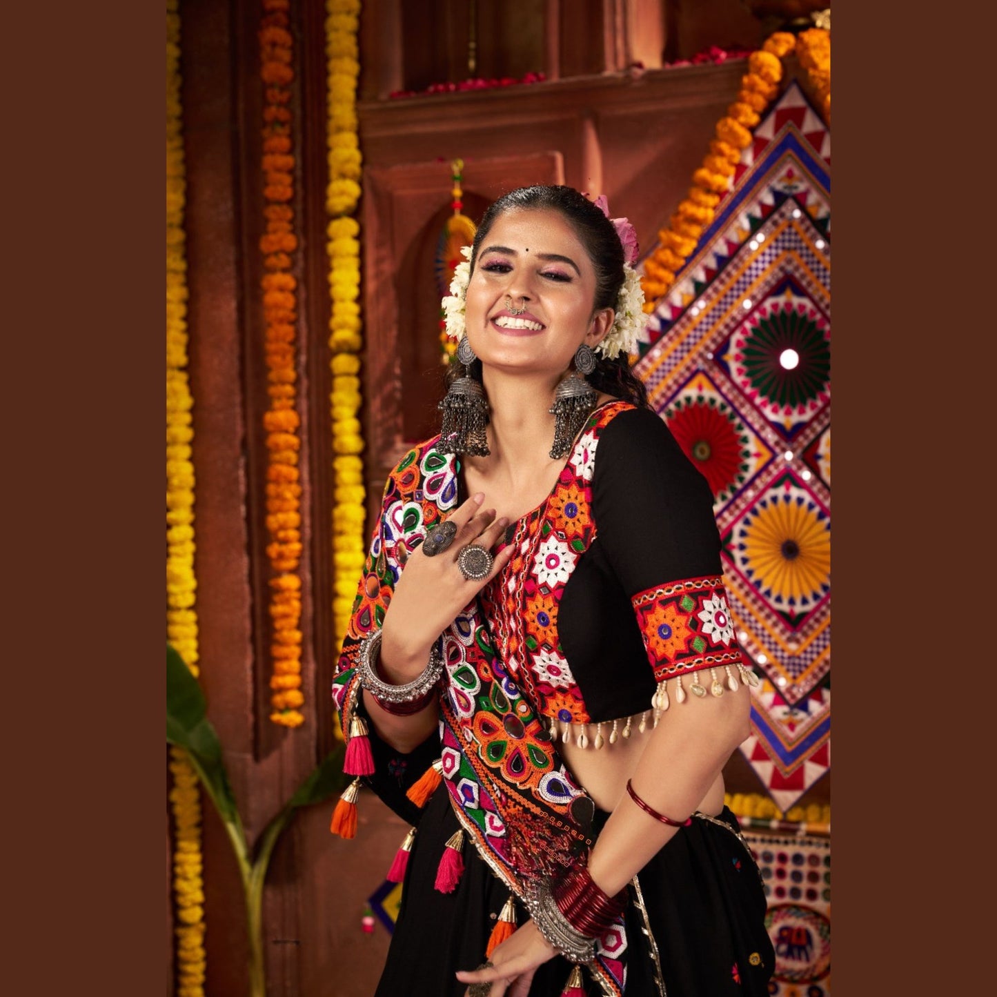 Ebony Gold Royal Black Navratri Lehenga Set