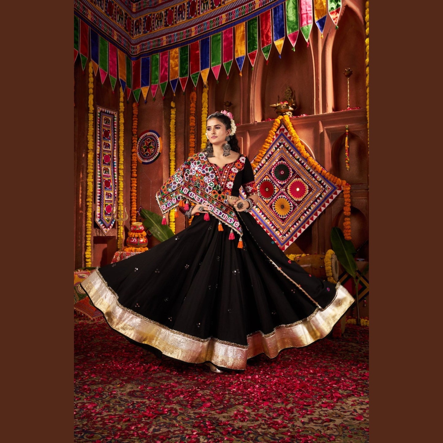 Ebony Gold Royal Black Navratri Lehenga Set