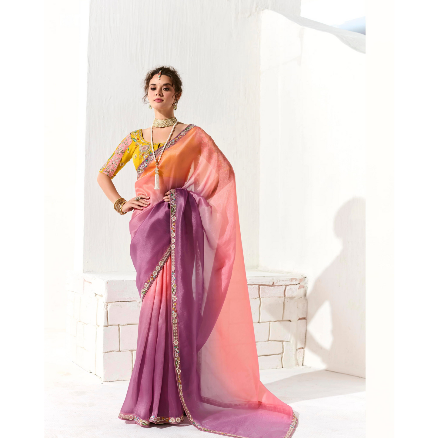 light purple Runway Organza Tissue Saree with Heavy Embroidered Border