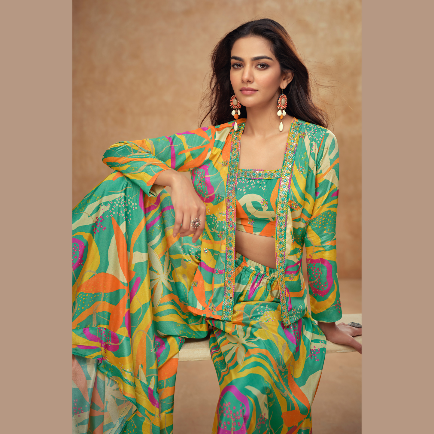 Rang-E-Vasanti Printed Co-ord Set with Cape Jacket