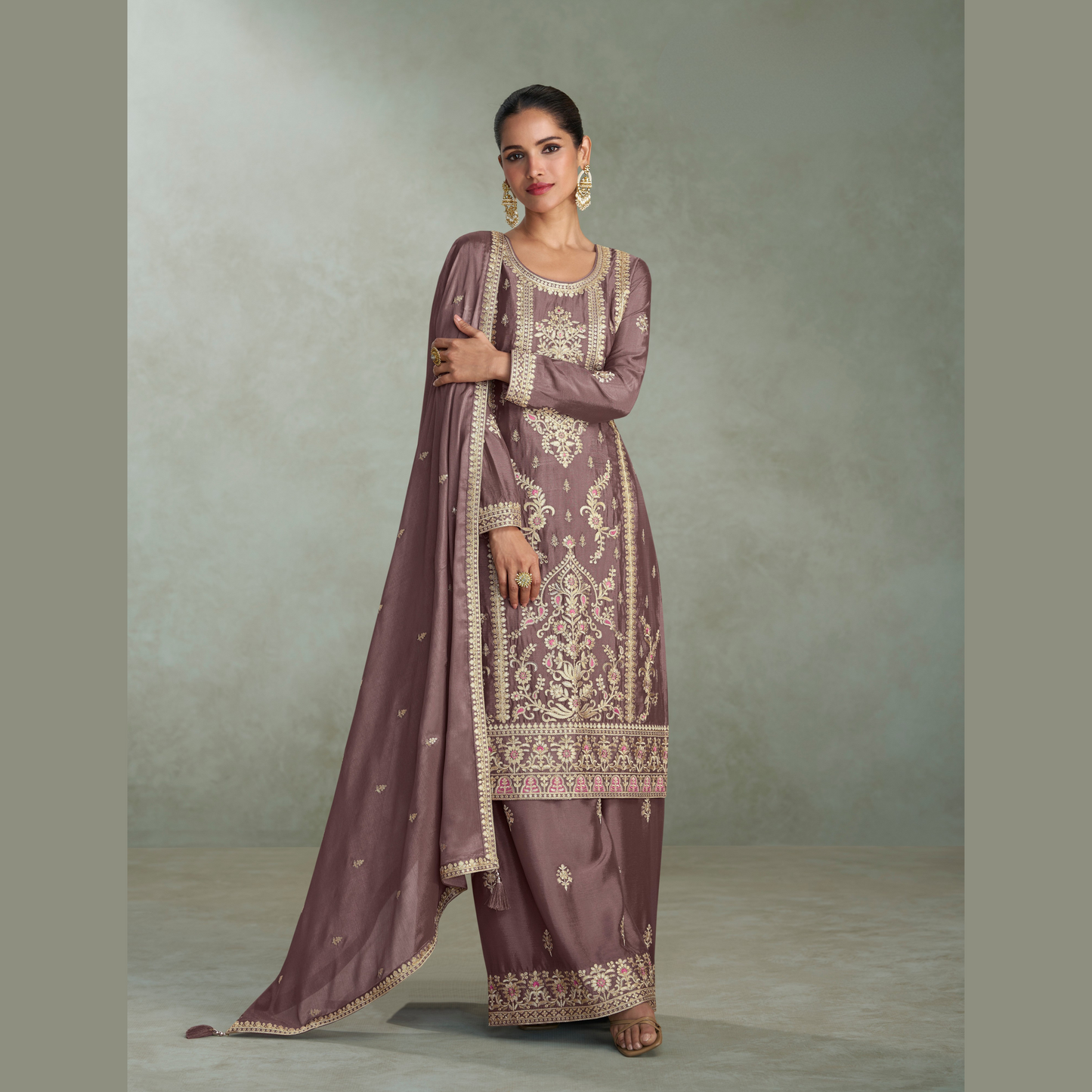 Faariyah Embroidered Straight-Cut Kurta with Palazzo and Dupatta