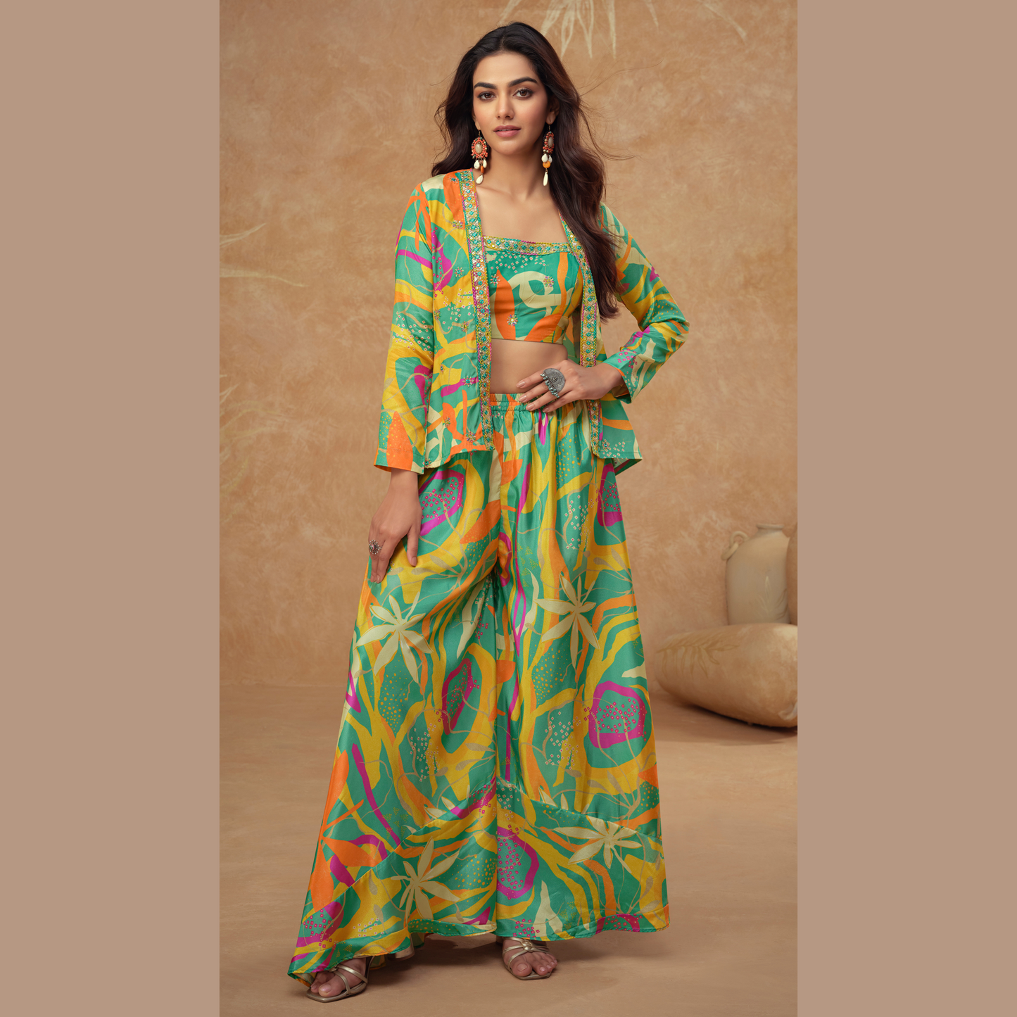 Rang-E-Vasanti Printed Co-ord Set with Cape Jacket