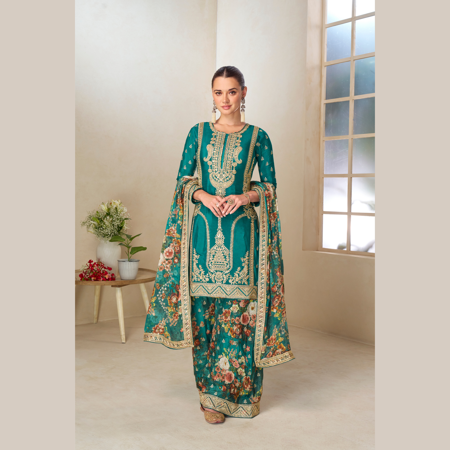 Hiba Kurta with Floral Palazzo & Dupatta