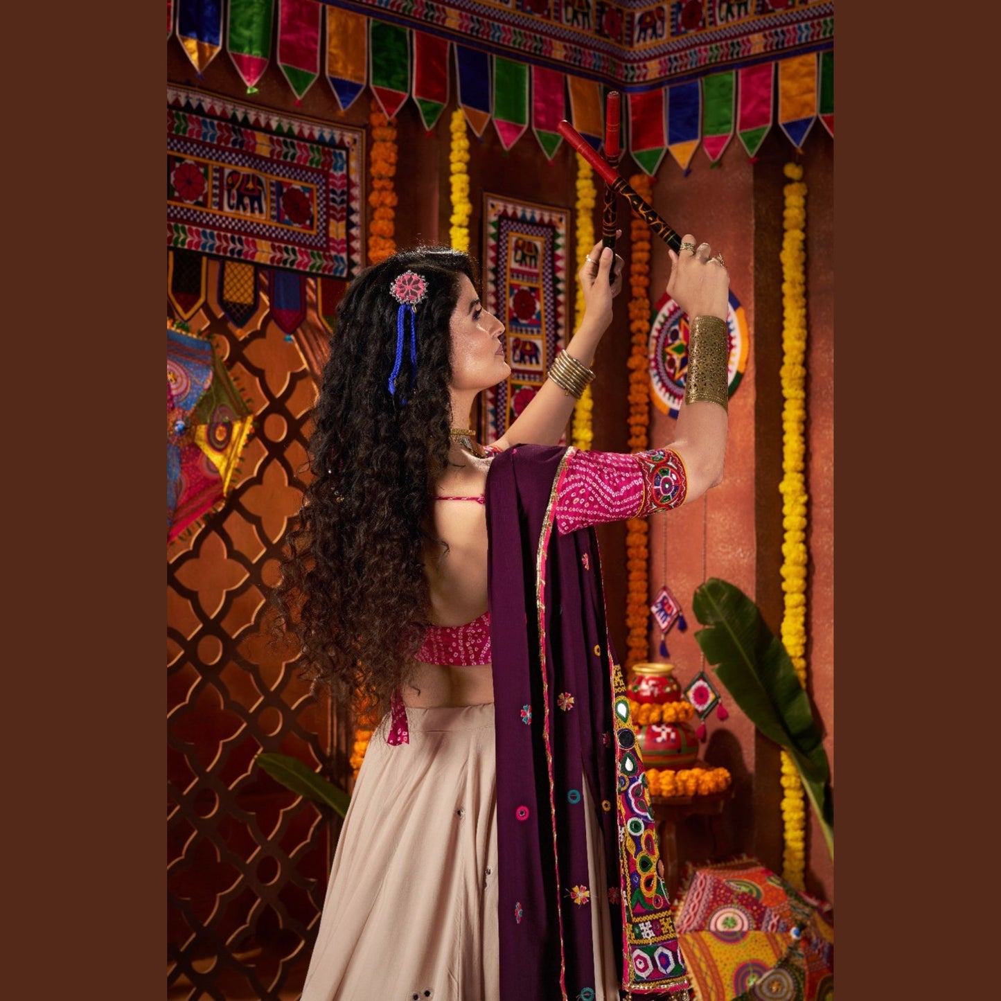 Ivory Royale Mirror-Work Navratri Lehenga Set