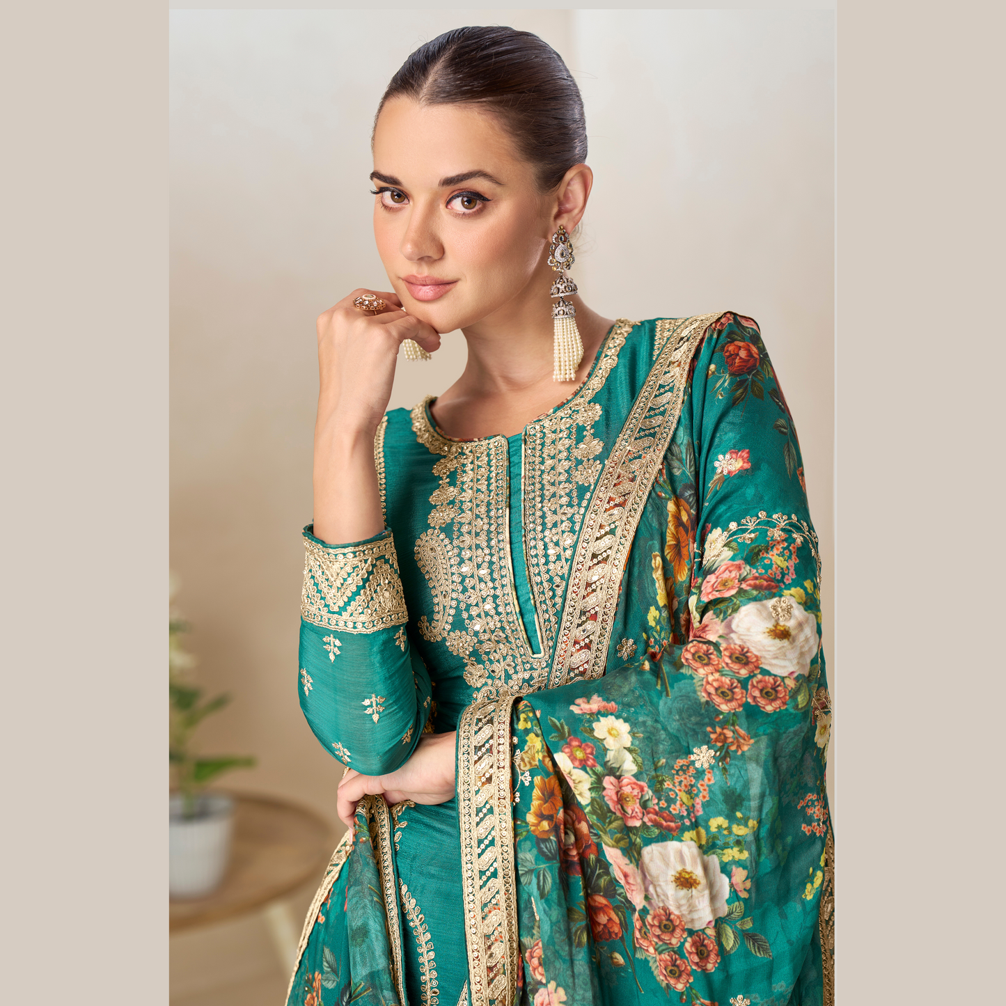 Hiba Kurta with Floral Palazzo & Dupatta