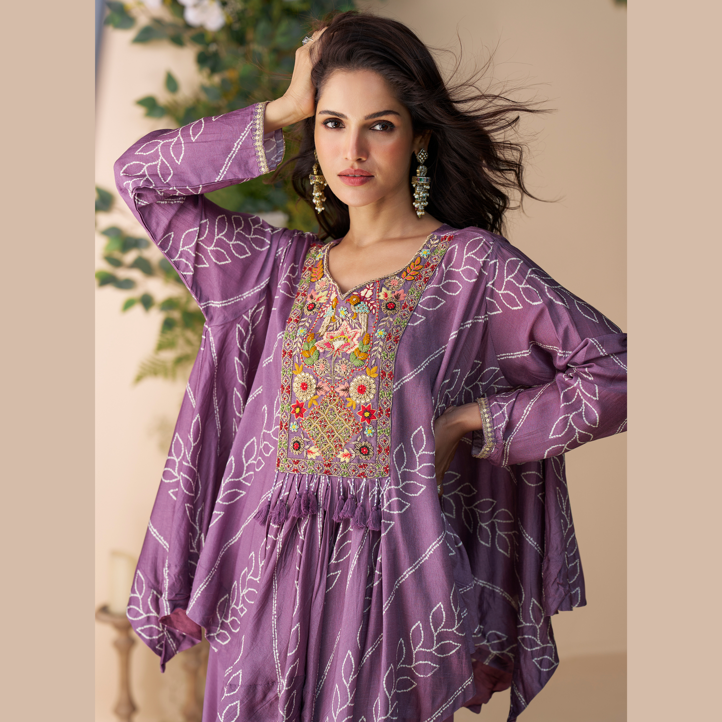 Lavender Leher Kurta with Palazzo set