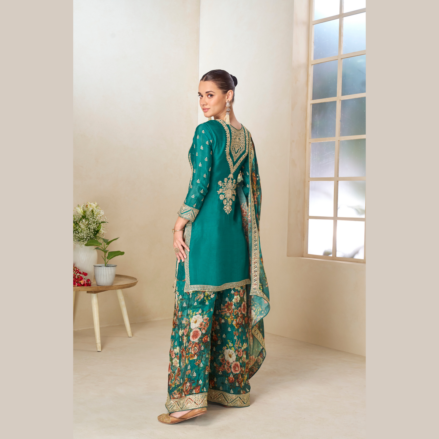 Hiba Kurta with Floral Palazzo & Dupatta