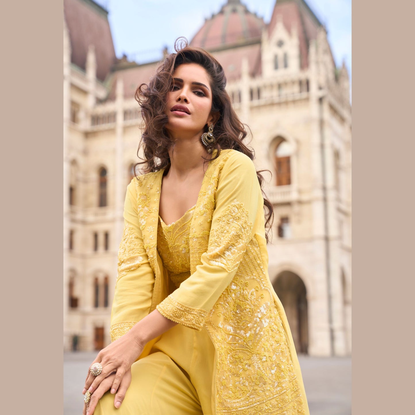 Sunlit Charm Mustard Sharara Set