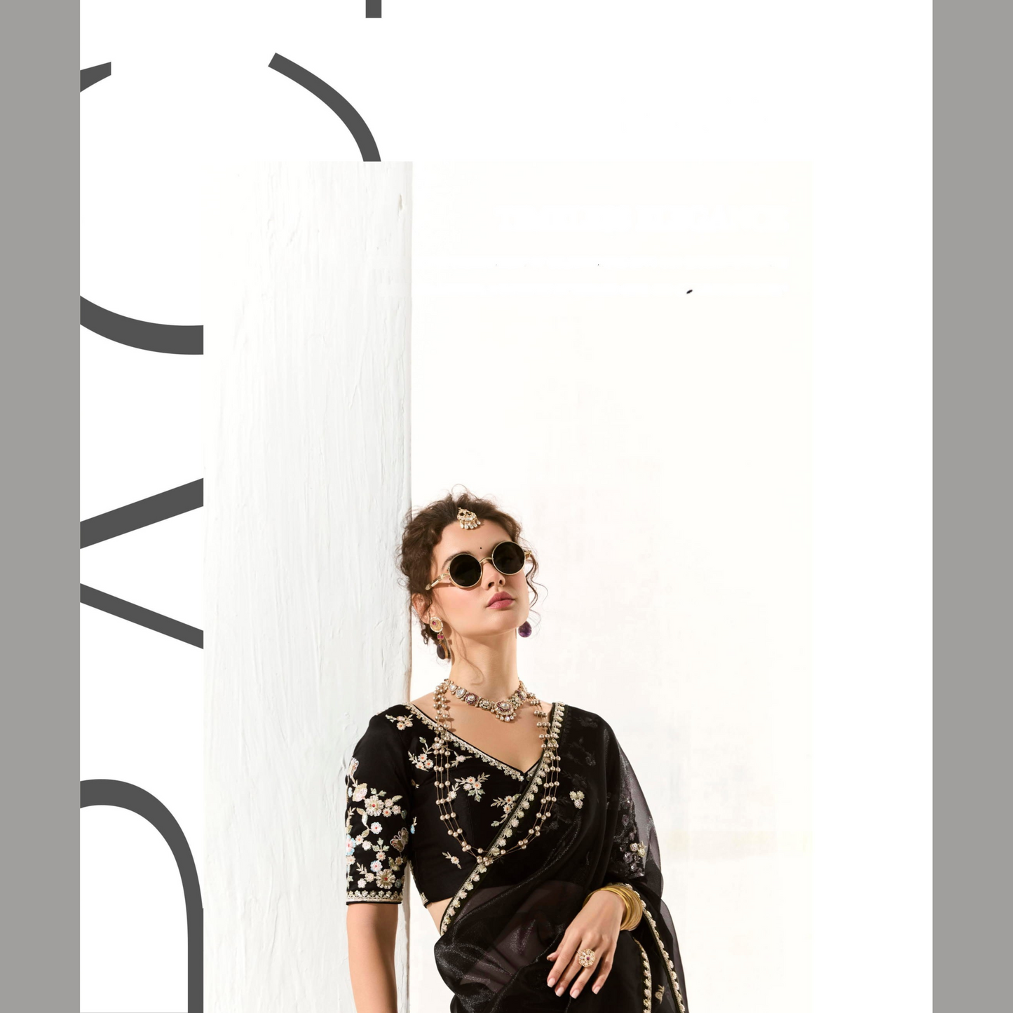 Black Runway Organza Tissue Saree with Heavy Embroidered Border – Designer Party Wear