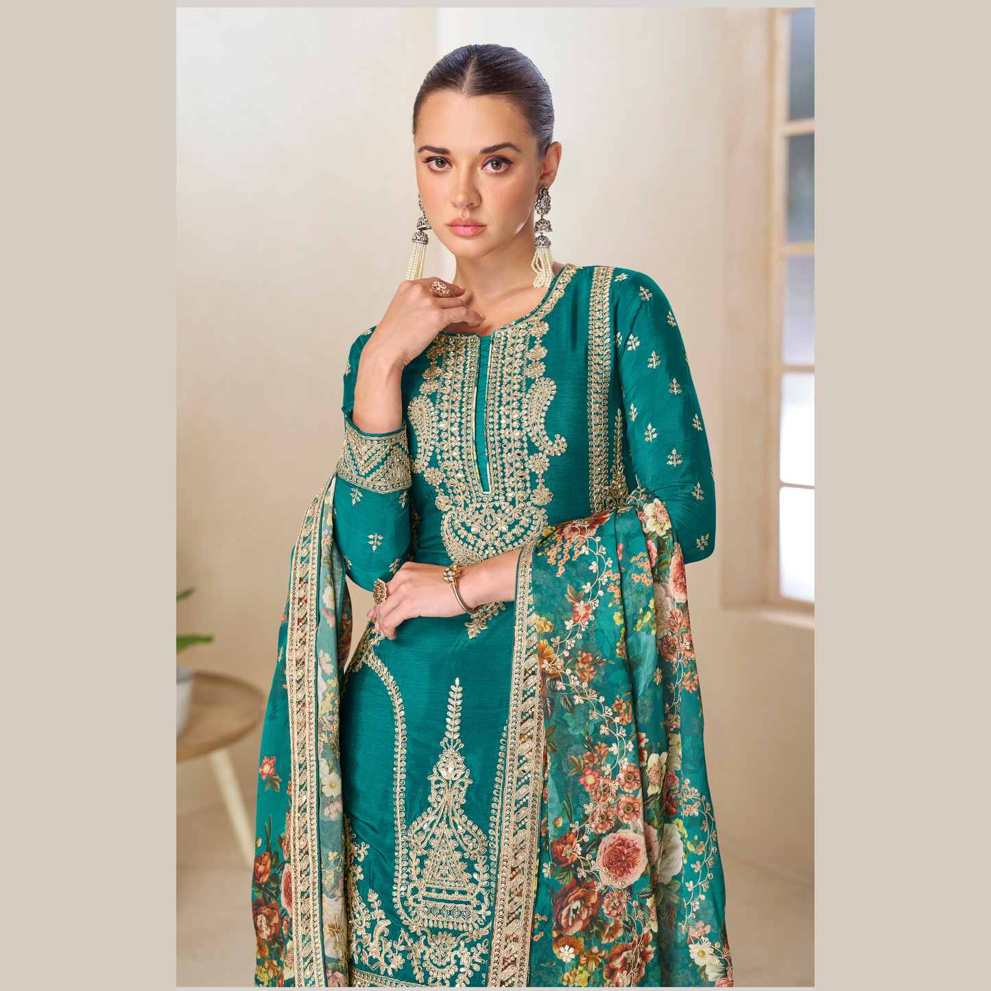 Hiba Kurta with Floral Palazzo & Dupatta