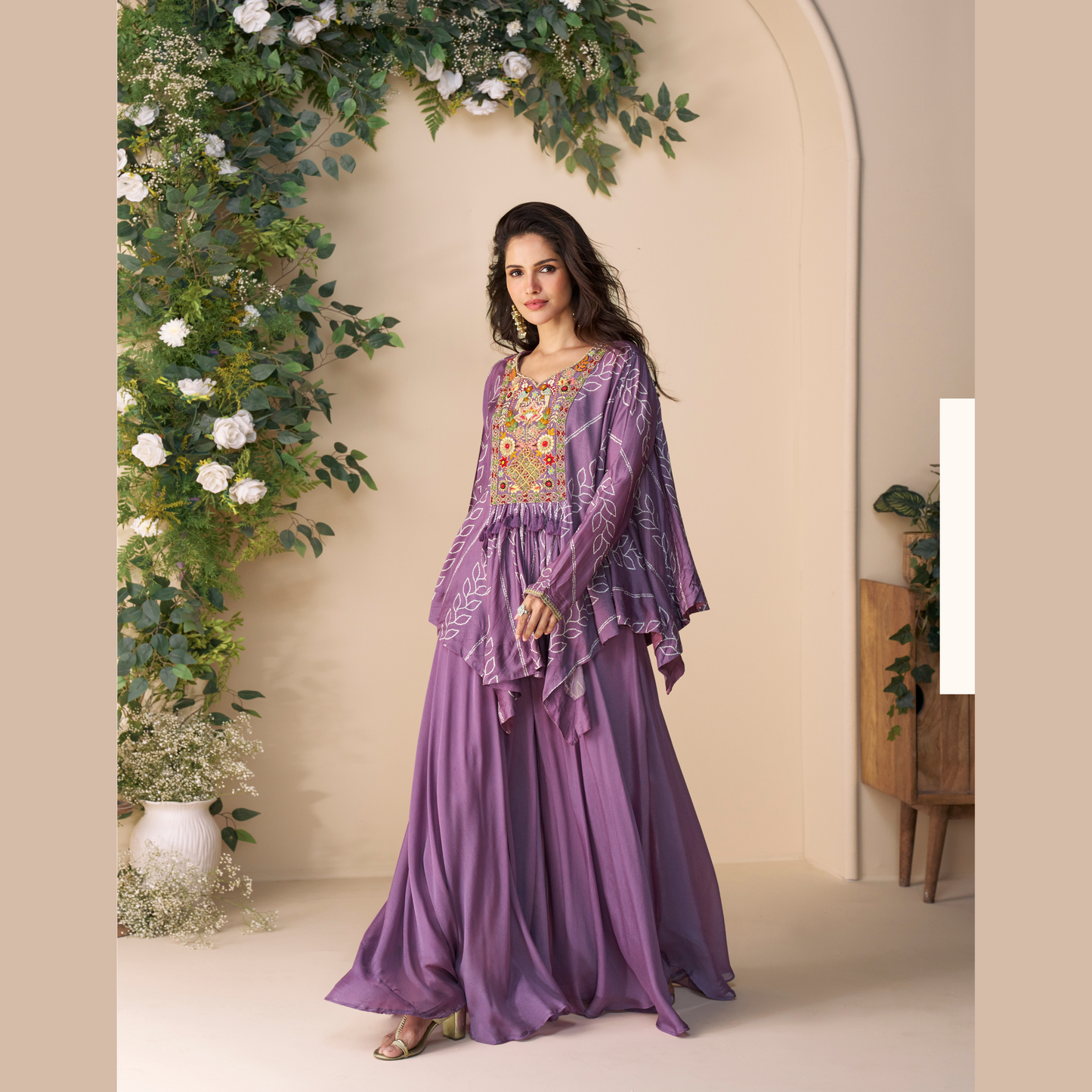 Lavender Leher Kurta with Palazzo set