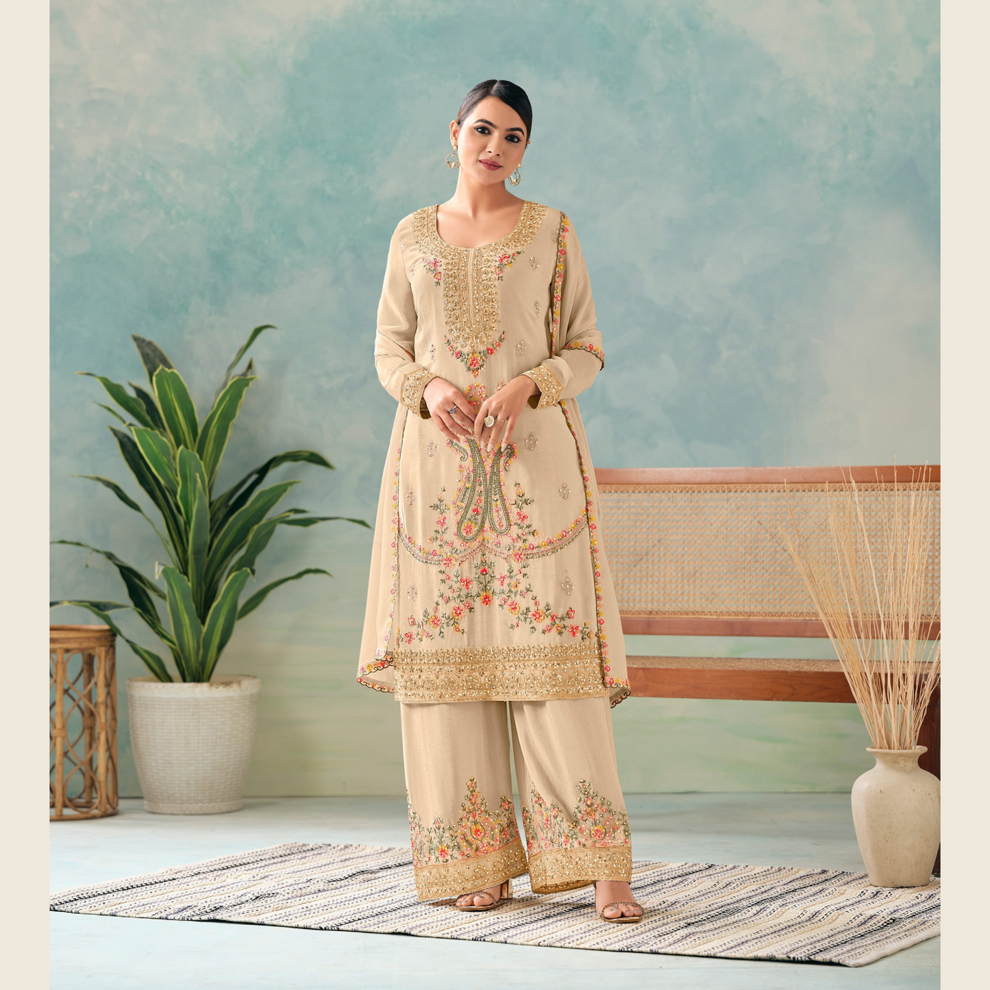 Rangrez Raag Angrakha Style Kurta with Palazzo