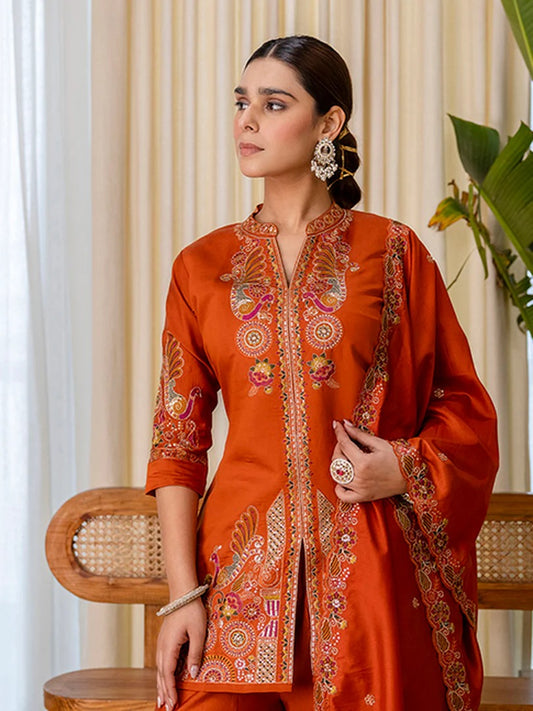 Zehra Luxe Roman Silk Embroidered Palazzo Set