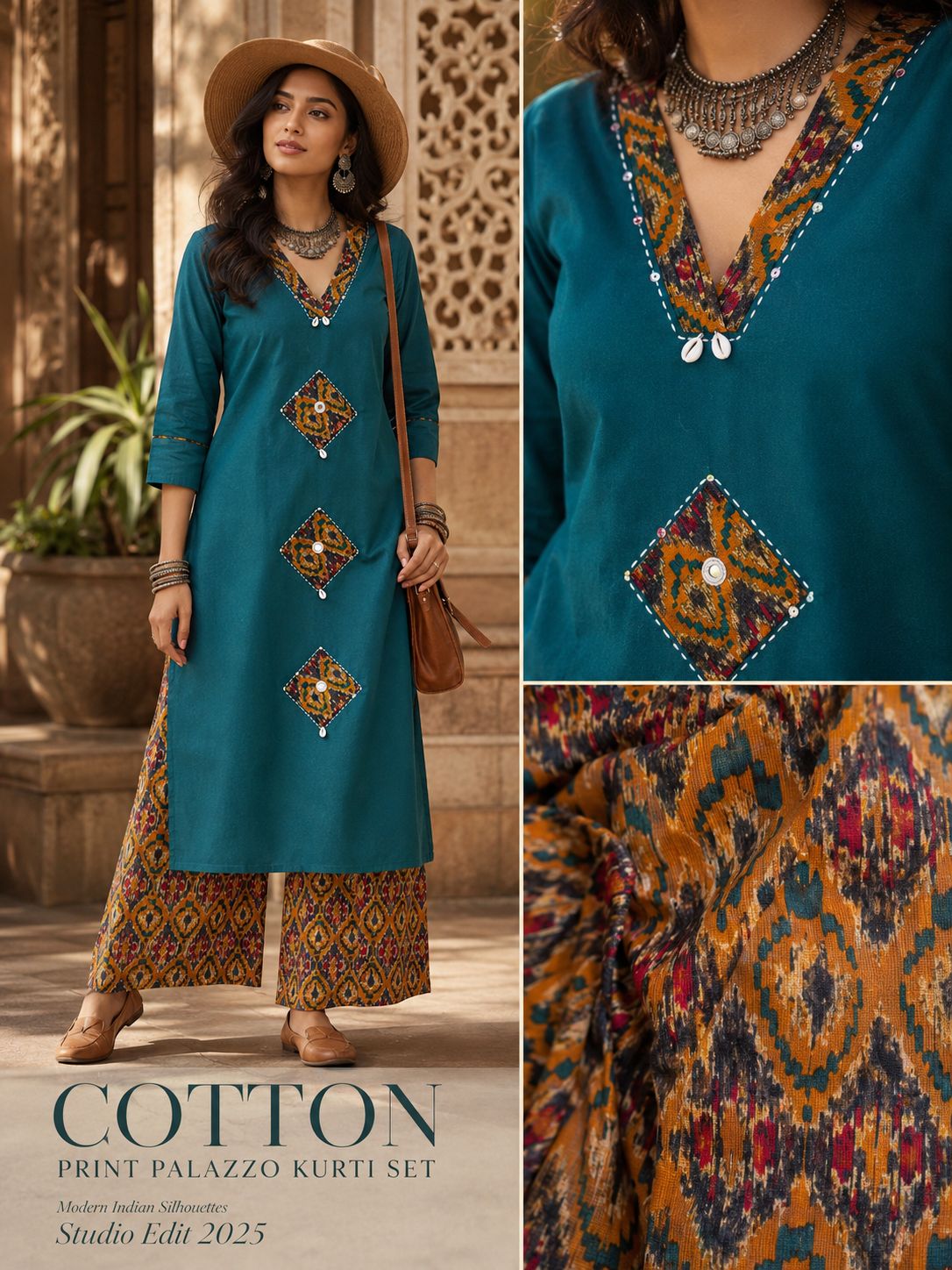 Rangriti Pure Cotton Applique Palazzo Set