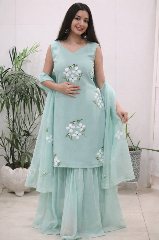 Seher Hand-Painted Georgette Sharara Set