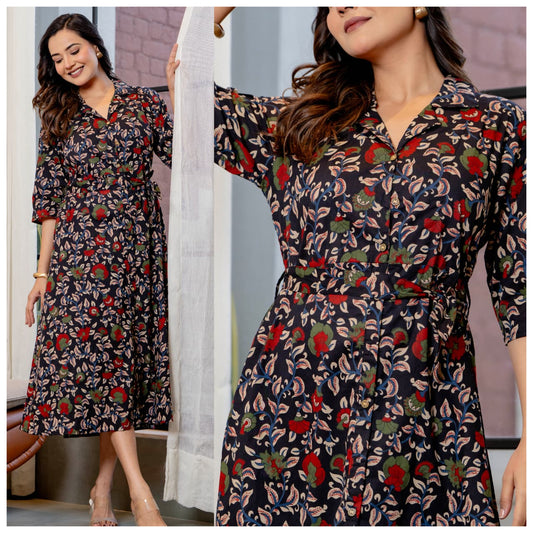 Mira Paisley Notched-Collar Shirt Dress
