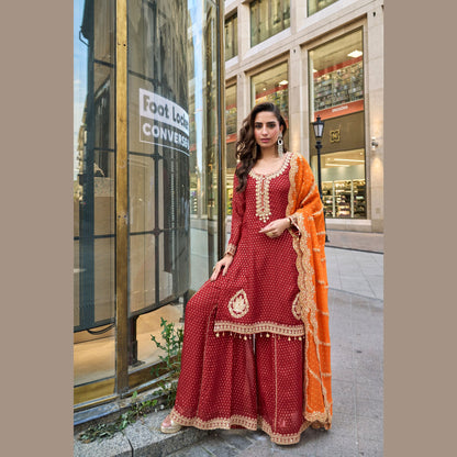 Charbagh Manjari Buti Sindoor Red Signature Festive Sharara Set