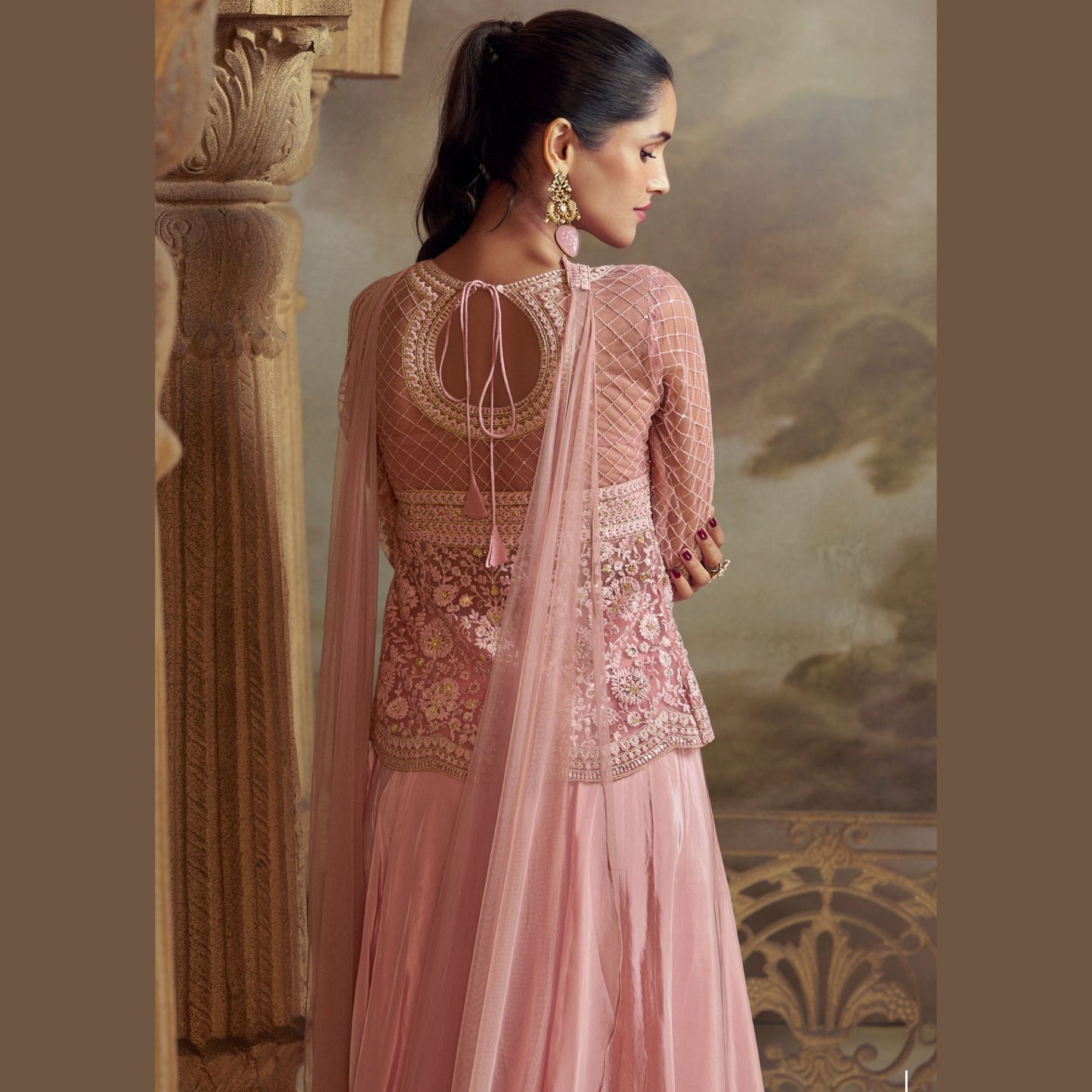 Zaafira Dusty Rose Peplum Top with Palazzo Set