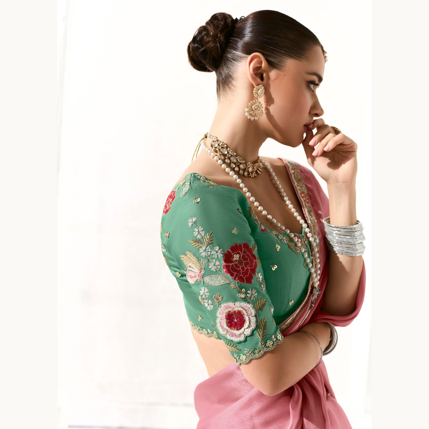 light pink with gold Runway Organza Tissue Saree with Heavy Embroidered Border