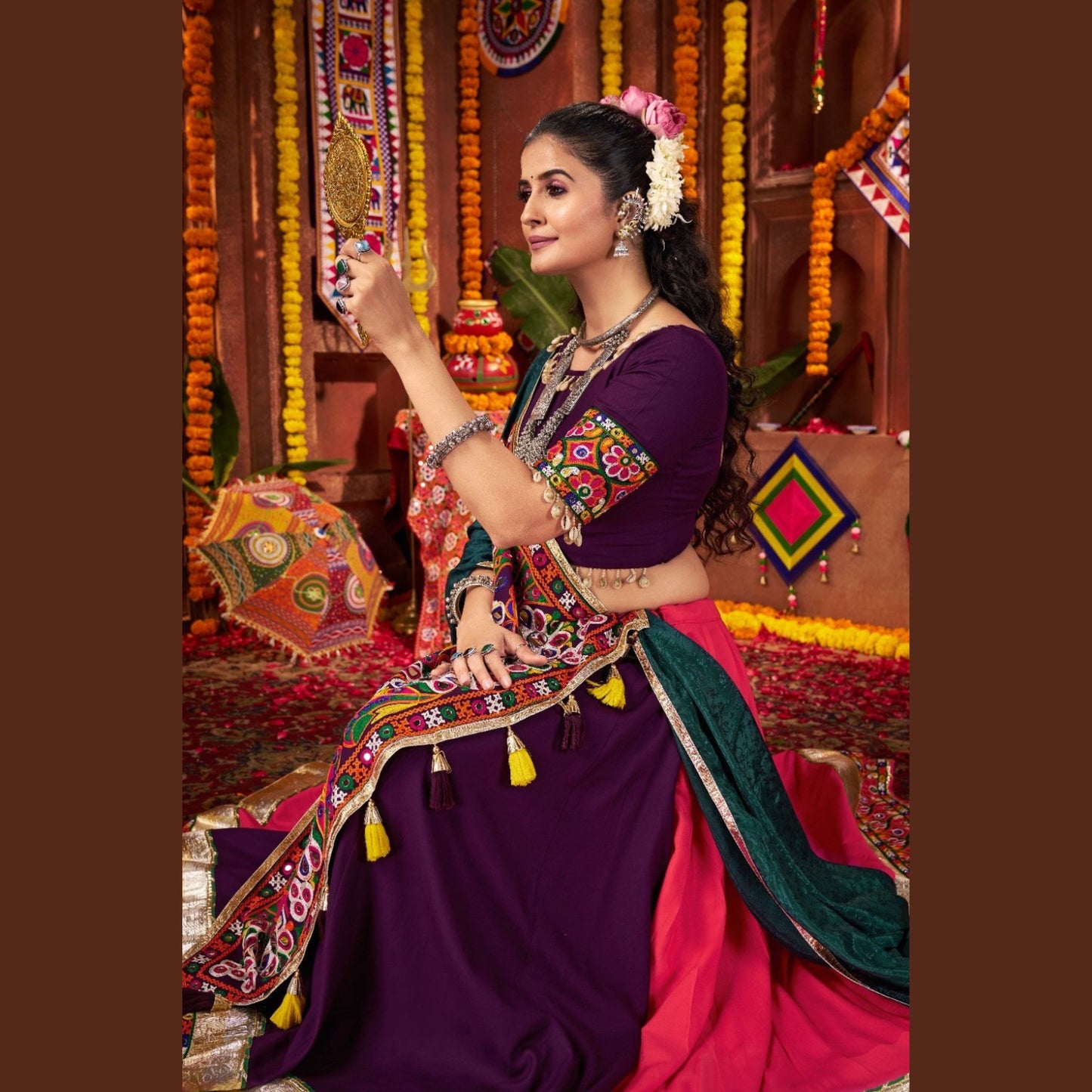 Rani Veil Pink & Plum Navratri Lehenga Set