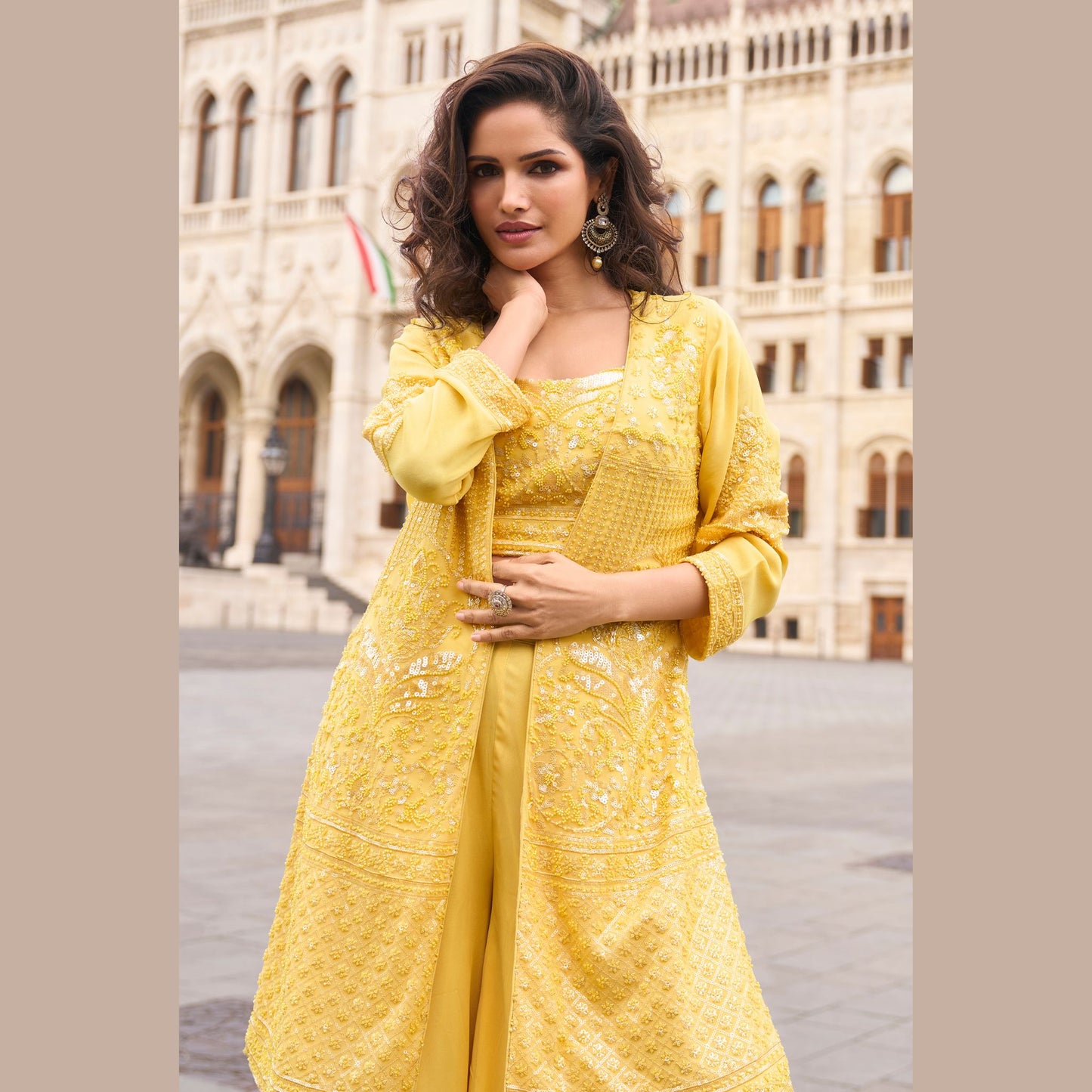Sunlit Charm Mustard Sharara Set