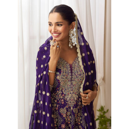 Zehra Blue Royal Embroidered Sharara Suit