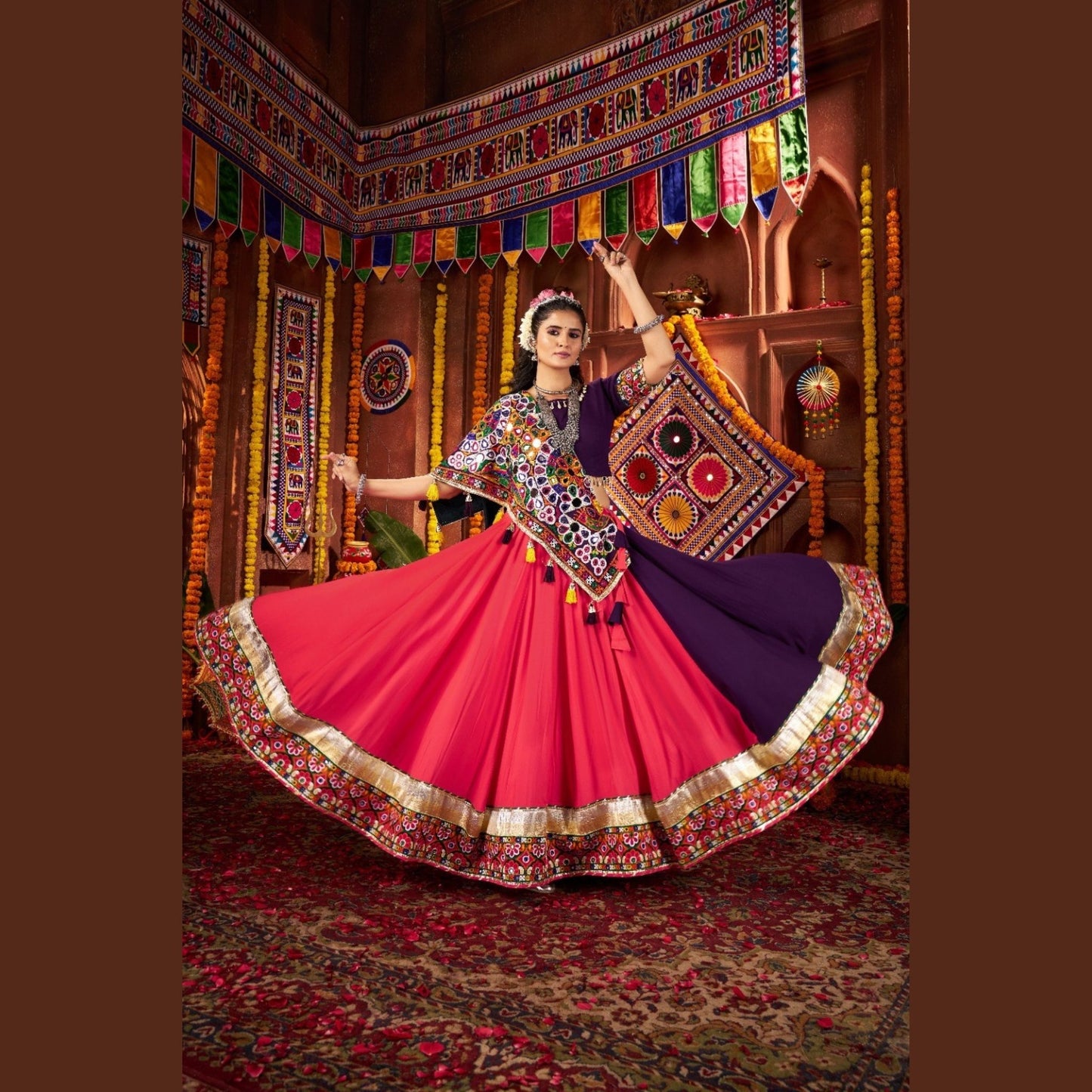 Rani Veil Pink & Plum Navratri Lehenga Set