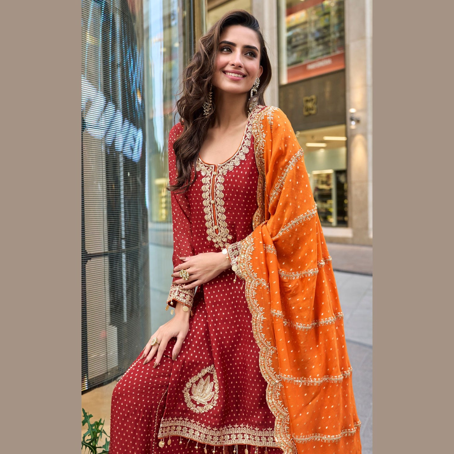 Charbagh Manjari Buti Sindoor Red Signature Festive Sharara Set