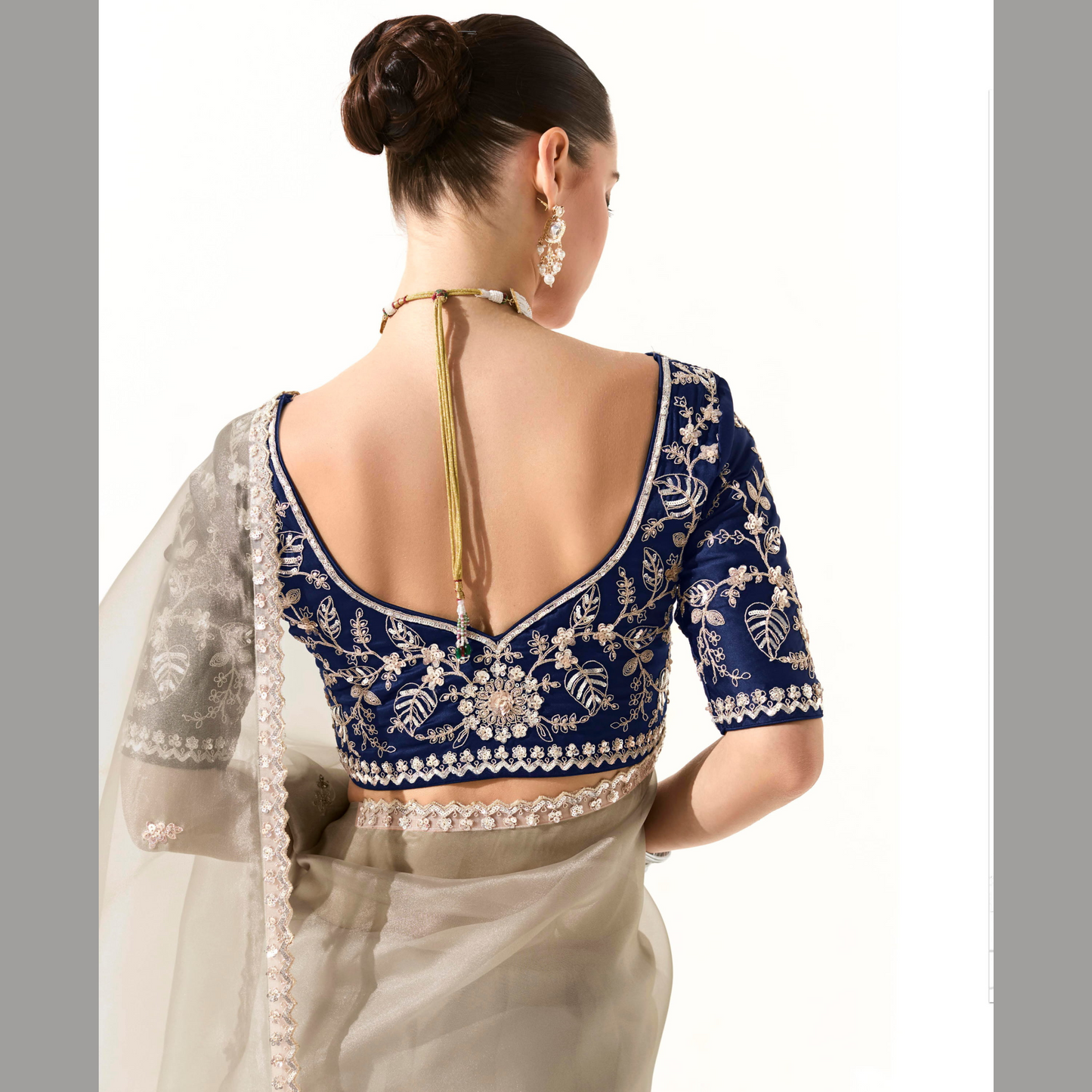 Light beige with pink and gold Runway Organza Tissue Saree with Heavy Embroidered Border