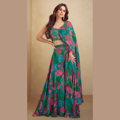 Phoolan Rani Printed Lehenga Set with One-Shoulder Draped Blouse