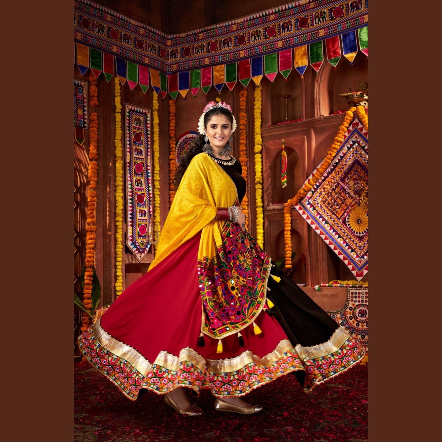 Marigold Noir Yellow & Black Navratri Lehenga Set