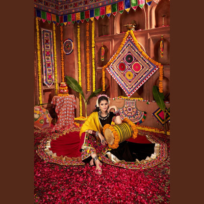 Marigold Noir Yellow & Black Navratri Lehenga Set