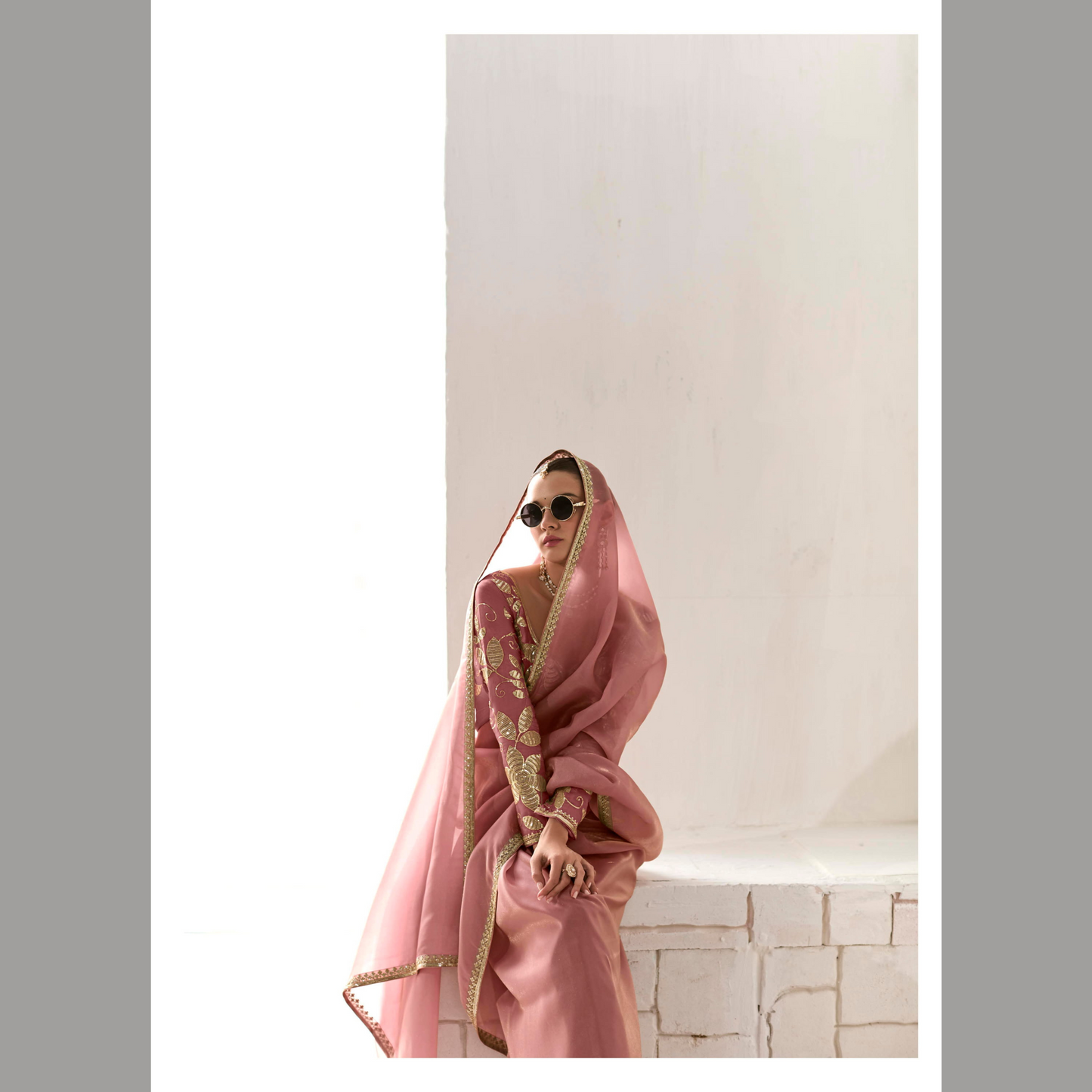 Deep teal with gold Runway Organza Tissue Saree with Heavy Embroidered Border