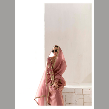 Deep teal with gold Runway Organza Tissue Saree with Heavy Embroidered Border
