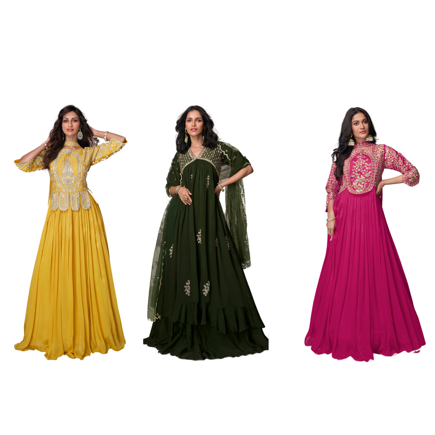 Majestic Charm Silk Ensemble floor-length Anarkali gowns