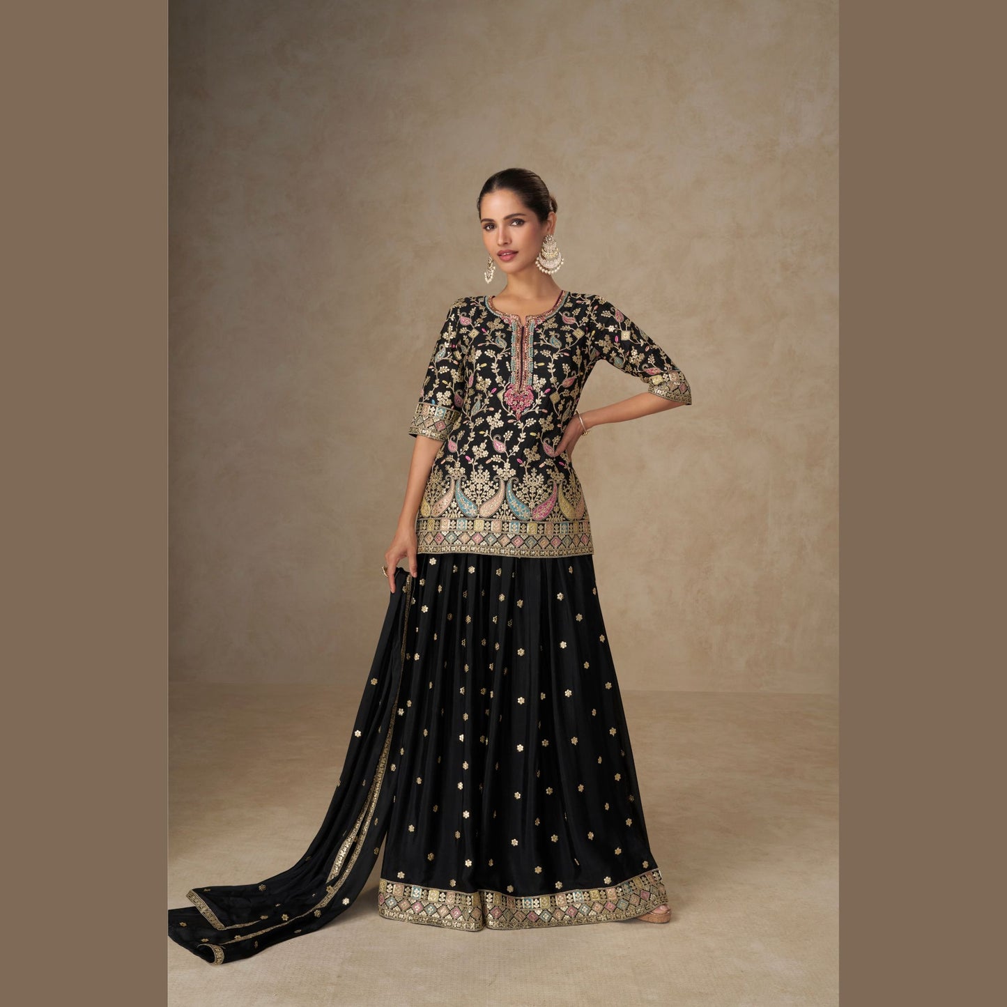 Naazira Midnight Noir Kurta with Flared Skirt Set