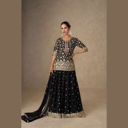 Naazira Midnight Noir Kurta with Flared Skirt Set